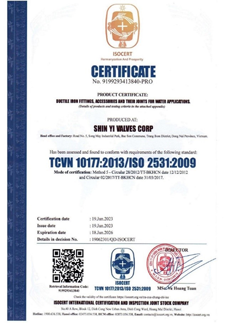 Chứng nhận TCVN-ISO 2531 - Van Công Nghiệp - Công Ty Cổ Phần Van Shin Yi